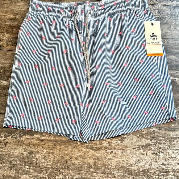 Rainforest Stripe Flamingo Print Seersucker 7" Swim Trunks Mens Size Small NWT - Picture 2 of 14